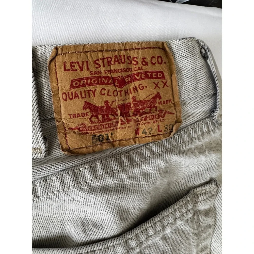 Levis 501 Mens Grey Straight Leg Denim Jeans 42x30 100% Cotton